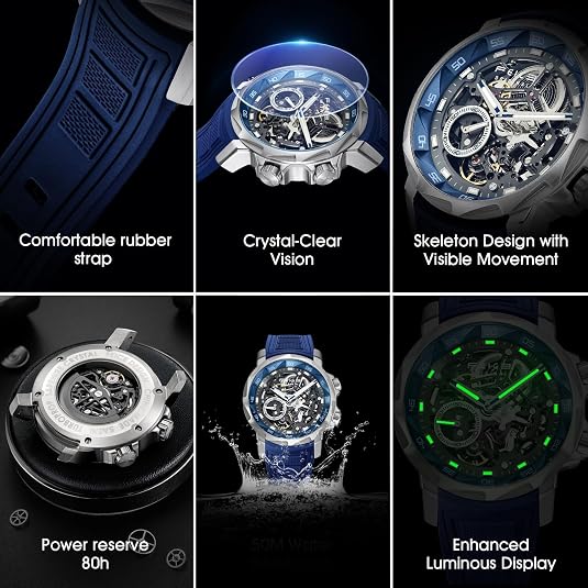 FEICE FM511 Skeleton Auto Watch, Sapphire Luminous 5ATM Steel Strap